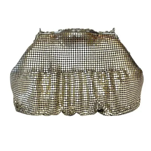 Vintage Whiting & Davis Silver Ombre Metal Mesh Crystal Wedding Evening Bag - Picture 3 of 10